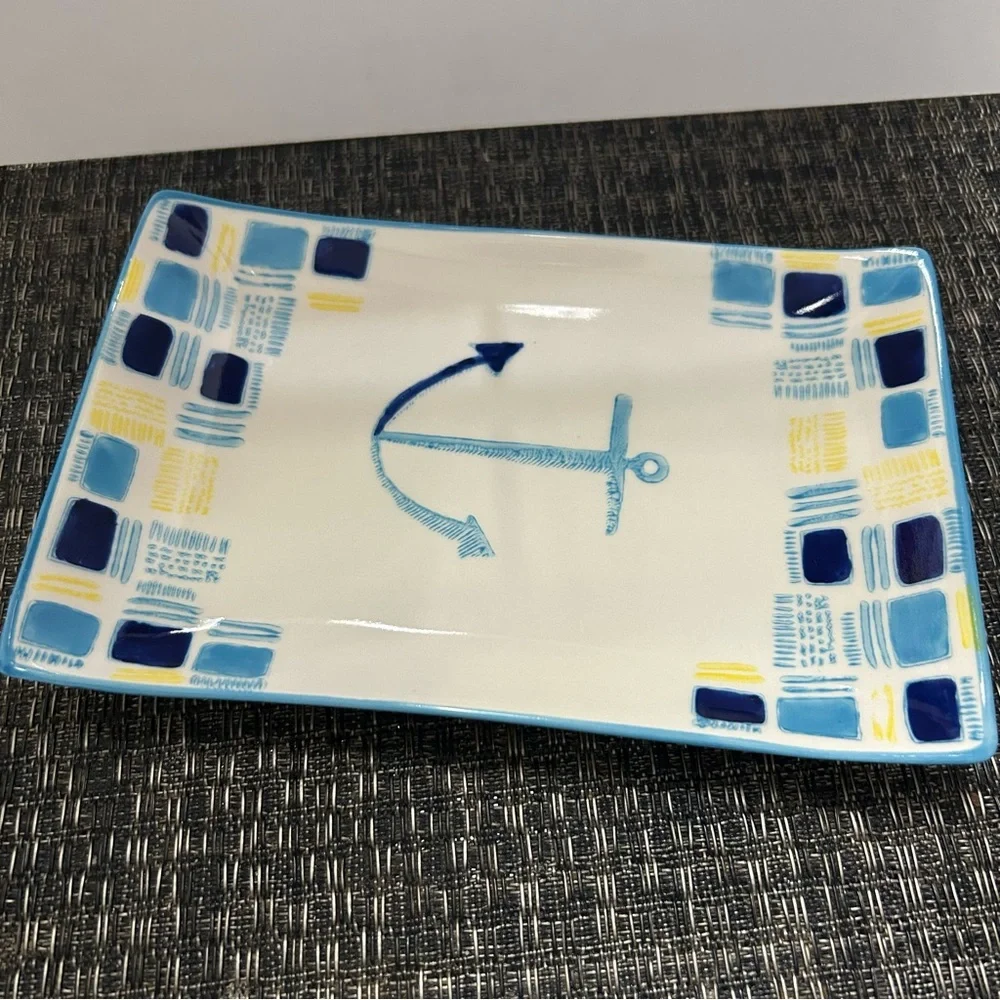West Elm Nautical Anchor Ceramic Trinket Dish Serving Tray Collector’s Edition
